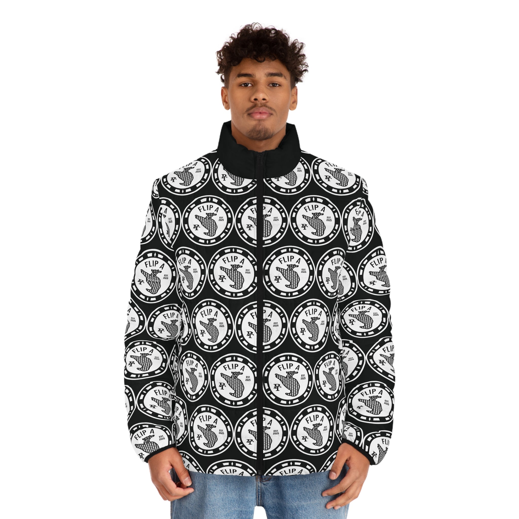 Paper Trail Flip a Bird Monogram Puffer Jacket