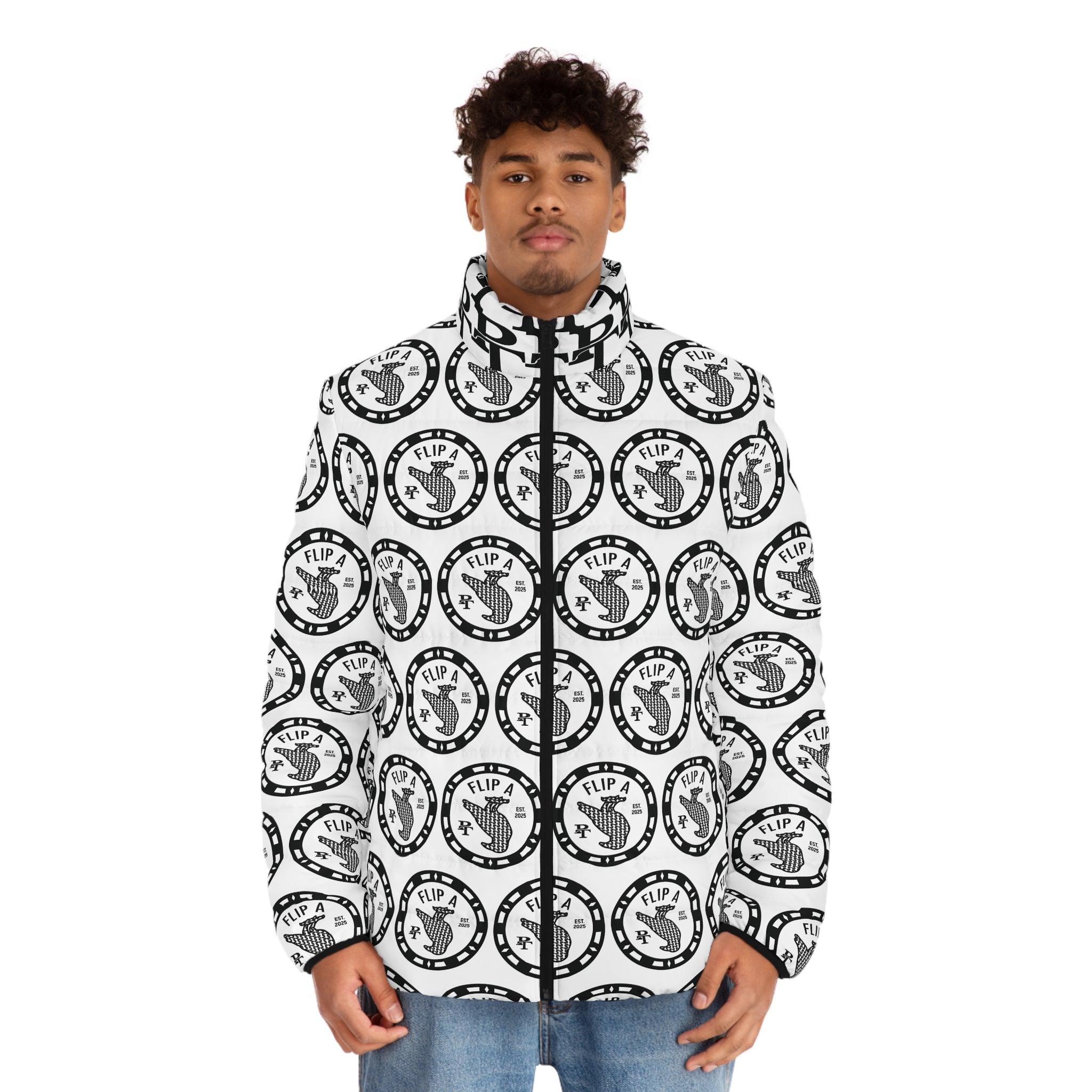 Paper Trail Flip a Bird Monogram Puffer Jacket